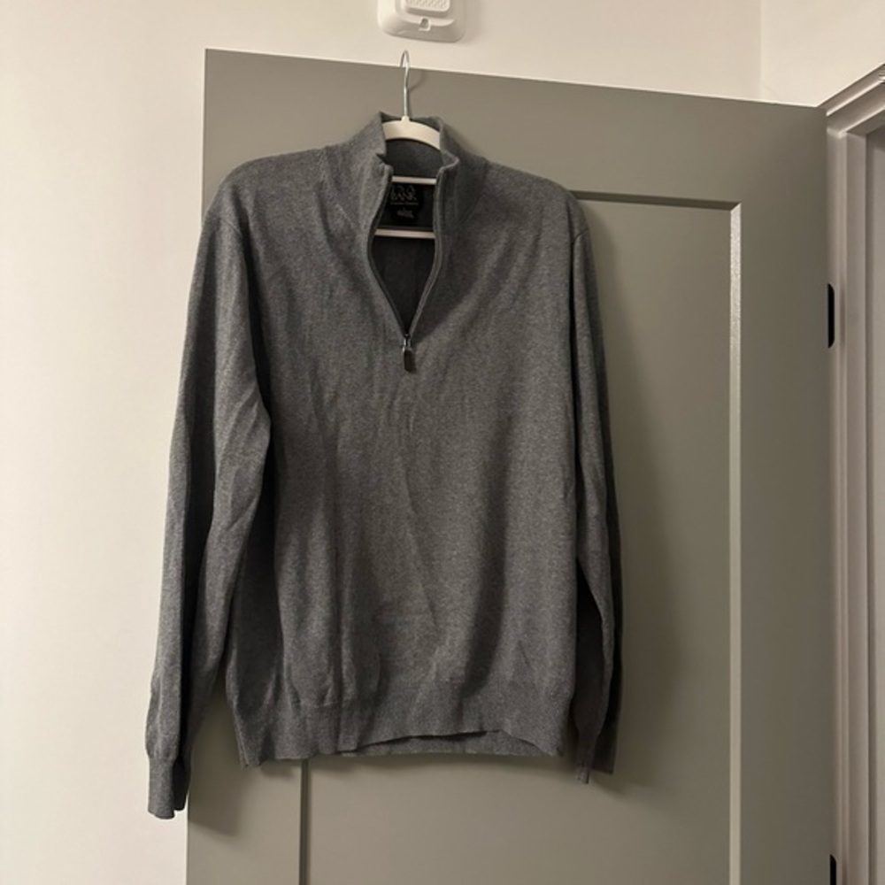 Jos A Bank Quarter Zipped Sweater men 100% Italian Merino Wool Large gray